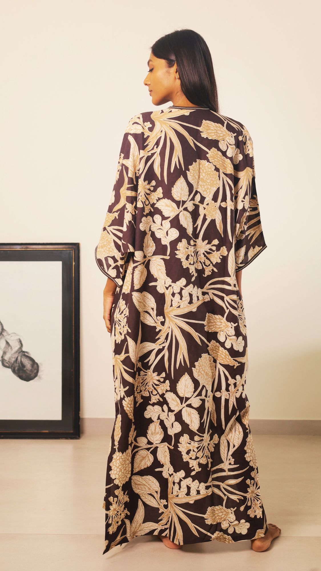 Thumbnail preview #2 for Magyar Sleeve Caftan - Brown Kodi Flowers