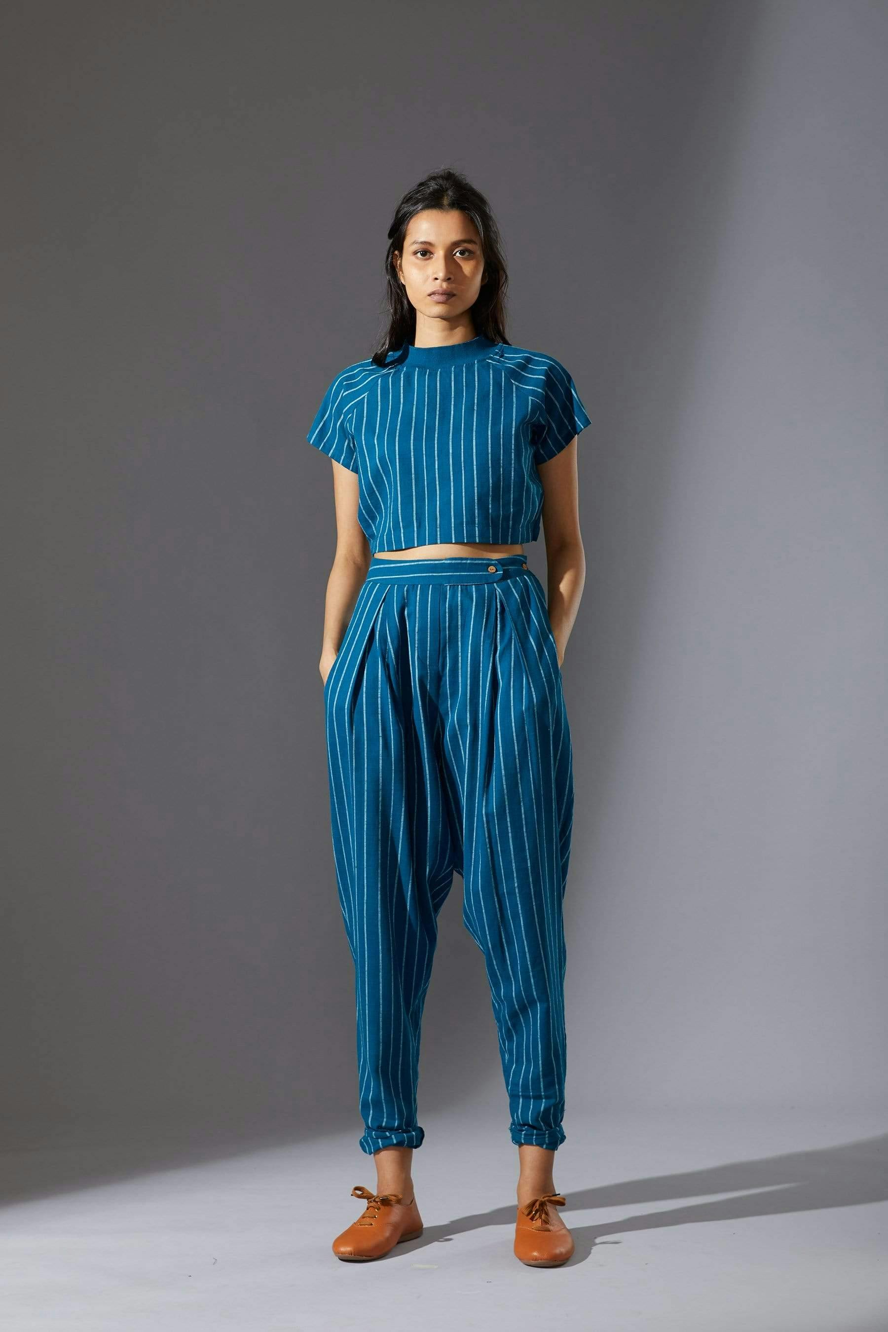 Mati Ribbed Stoka Blue Striped Set with Pants, a product by Style Mati