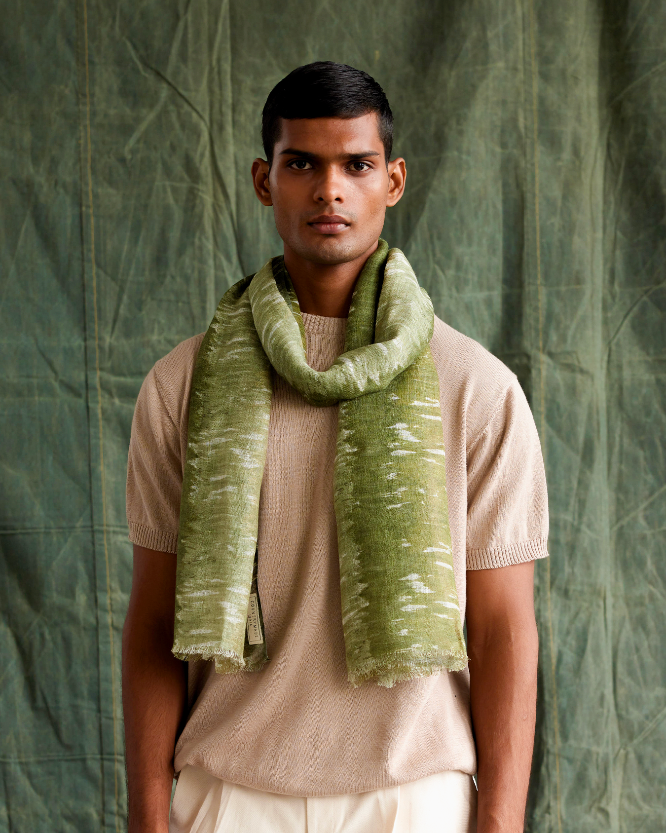 Thumbnail preview #0 for Camo Striper Print Silk Linen Blend Scarf