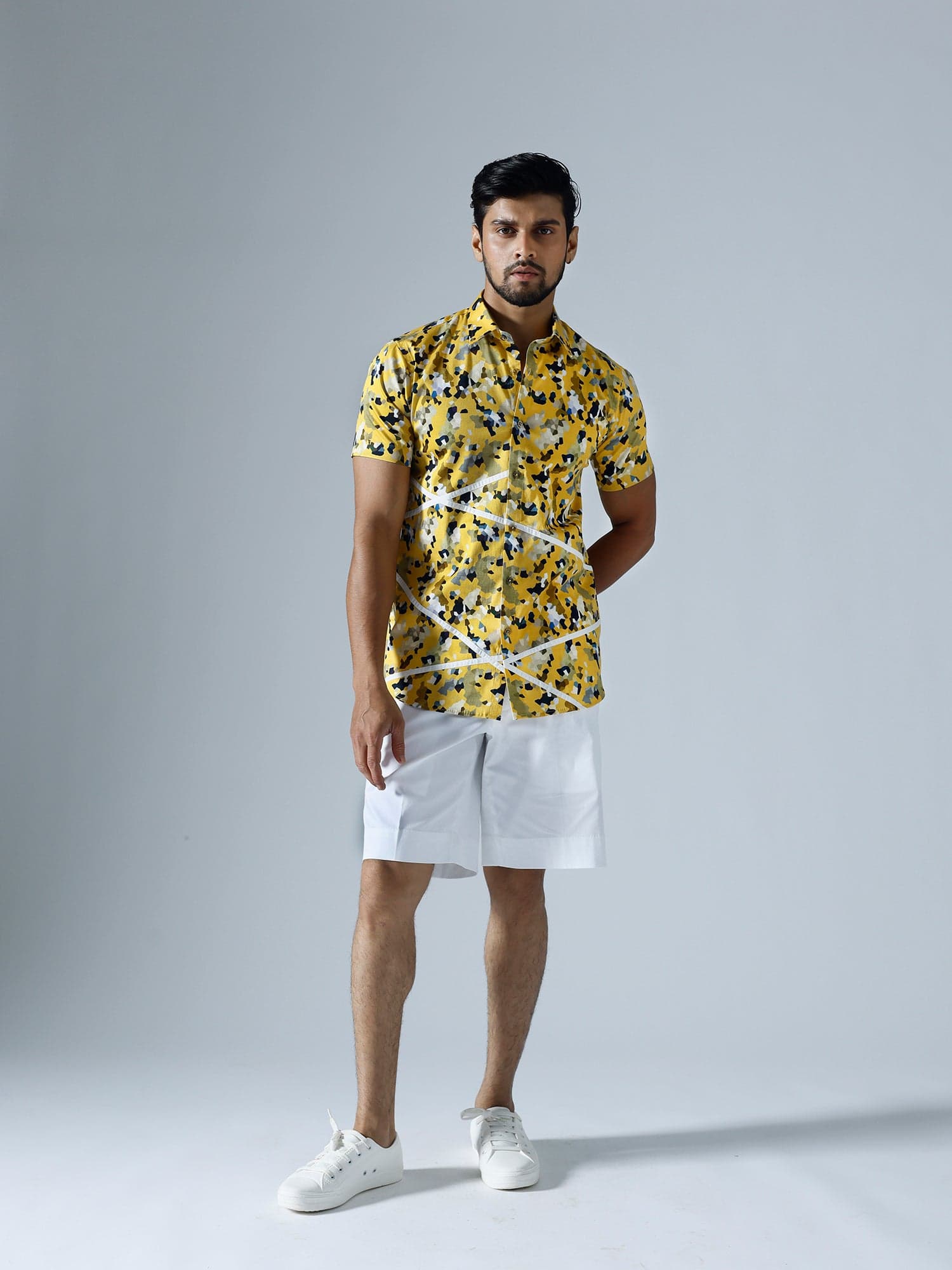 Pixelated Yellow Half sleeves Shirt, a product by KLAD