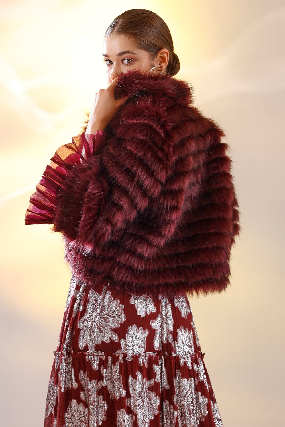 Thumbnail preview #2 for Wine Quilted fur jacket