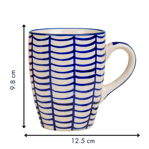 Thumbnail preview #1 for Blue Stripes Hand-Painted on White Color Ceramic Coffee Mug