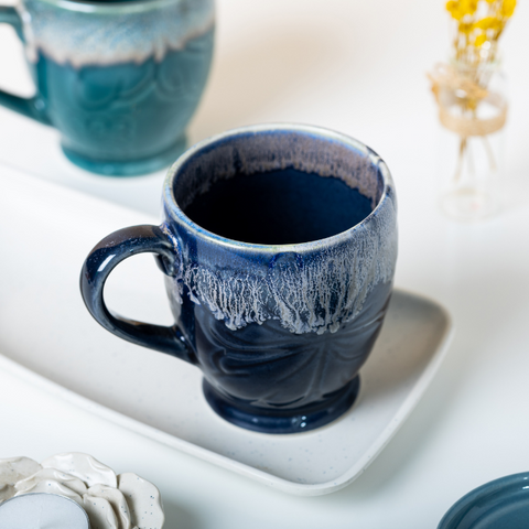 Thumbnail preview #3 for Blue Color Floral Design Ceramic Coffee Mug