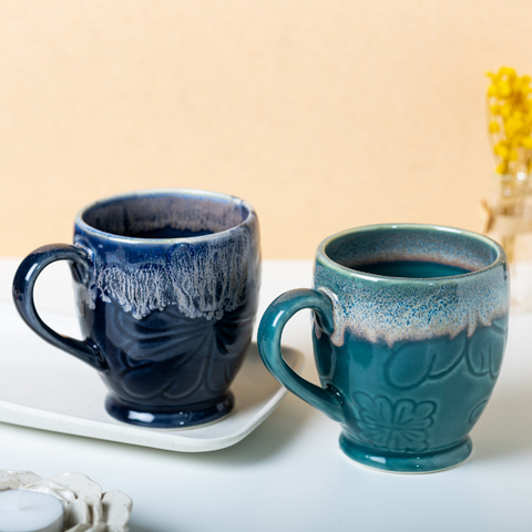 Thumbnail preview #5 for Blue Color Floral Design Ceramic Coffee Mug