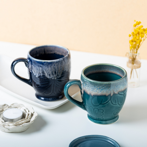 Thumbnail preview #0 for Blue Color Floral Design Ceramic Coffee Mug