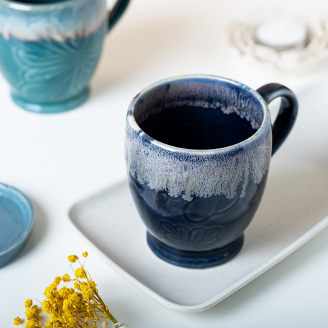 Thumbnail preview #4 for Blue Color Floral Design Ceramic Coffee Mug