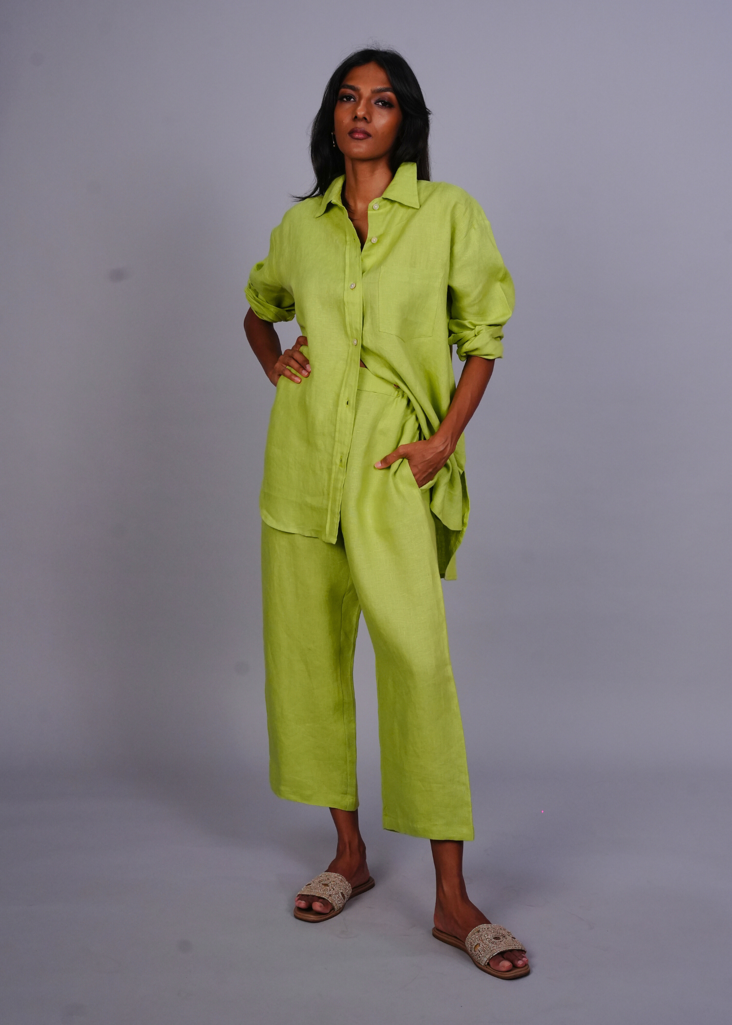 Thumbnail preview #4 for Sharan Crop Pant - Cucumber Linen