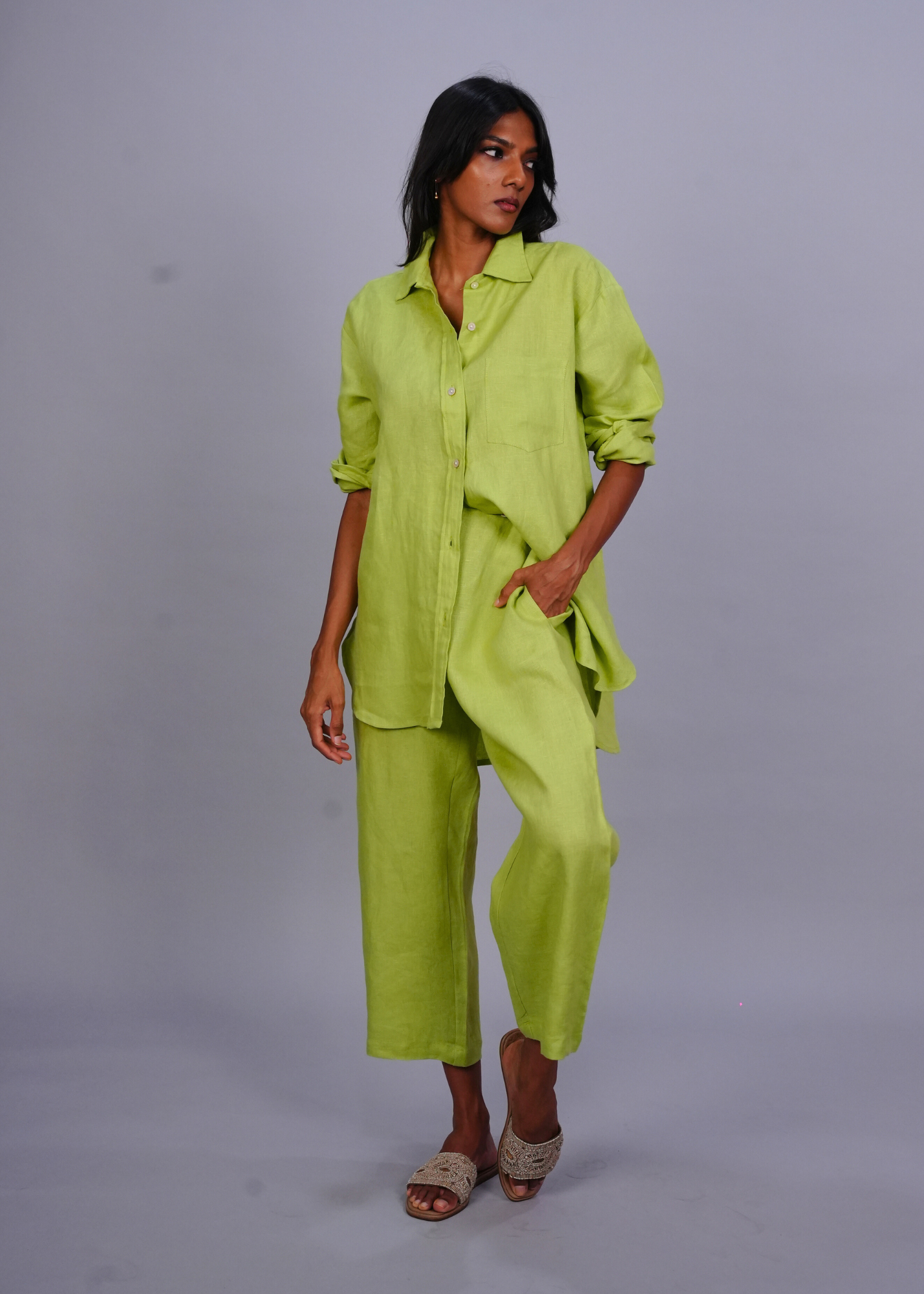 Thumbnail preview #5 for Sharan Crop Pant - Cucumber Linen