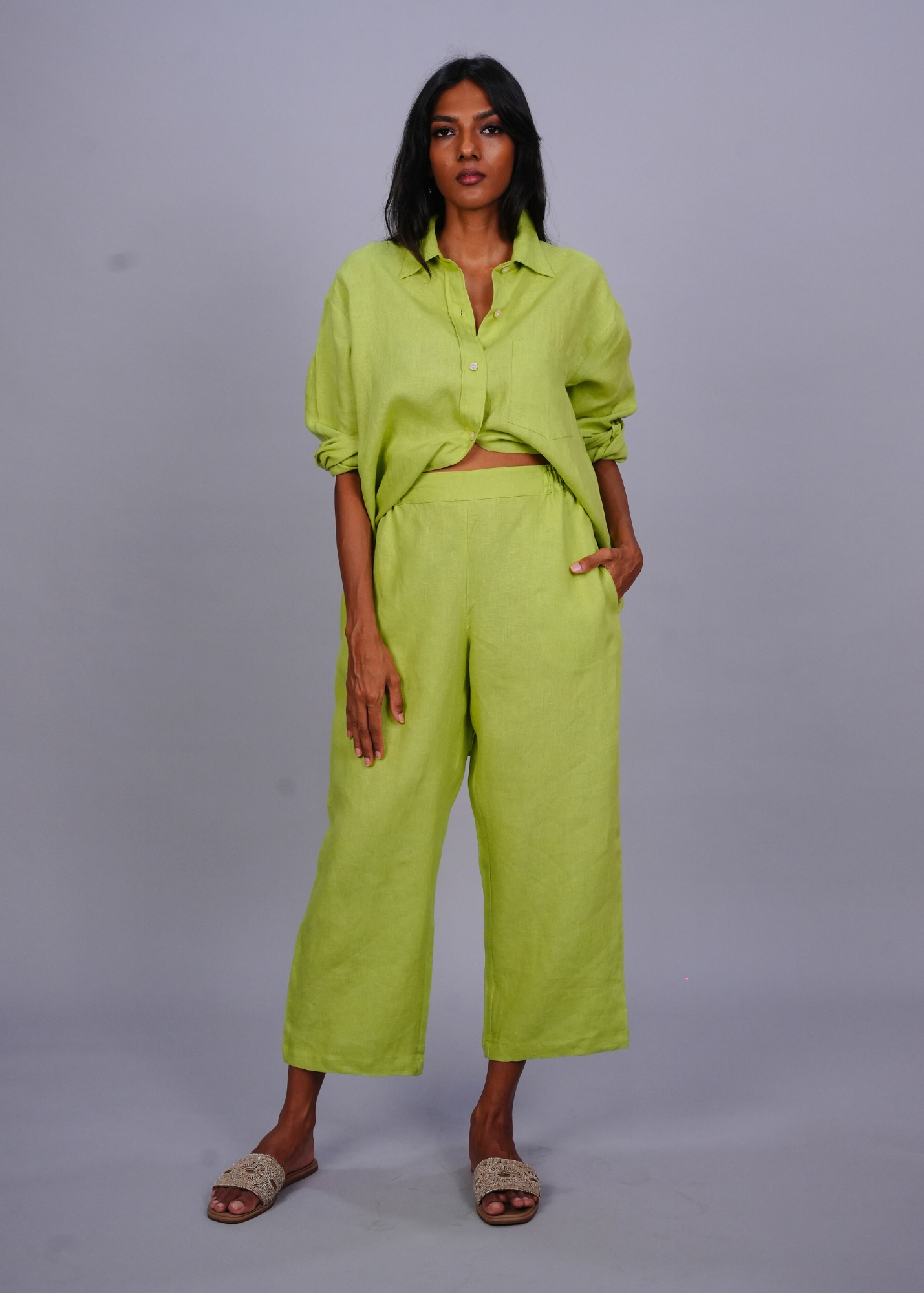 Sharan Crop Pant - Cucumber Linen, a product by Azurina