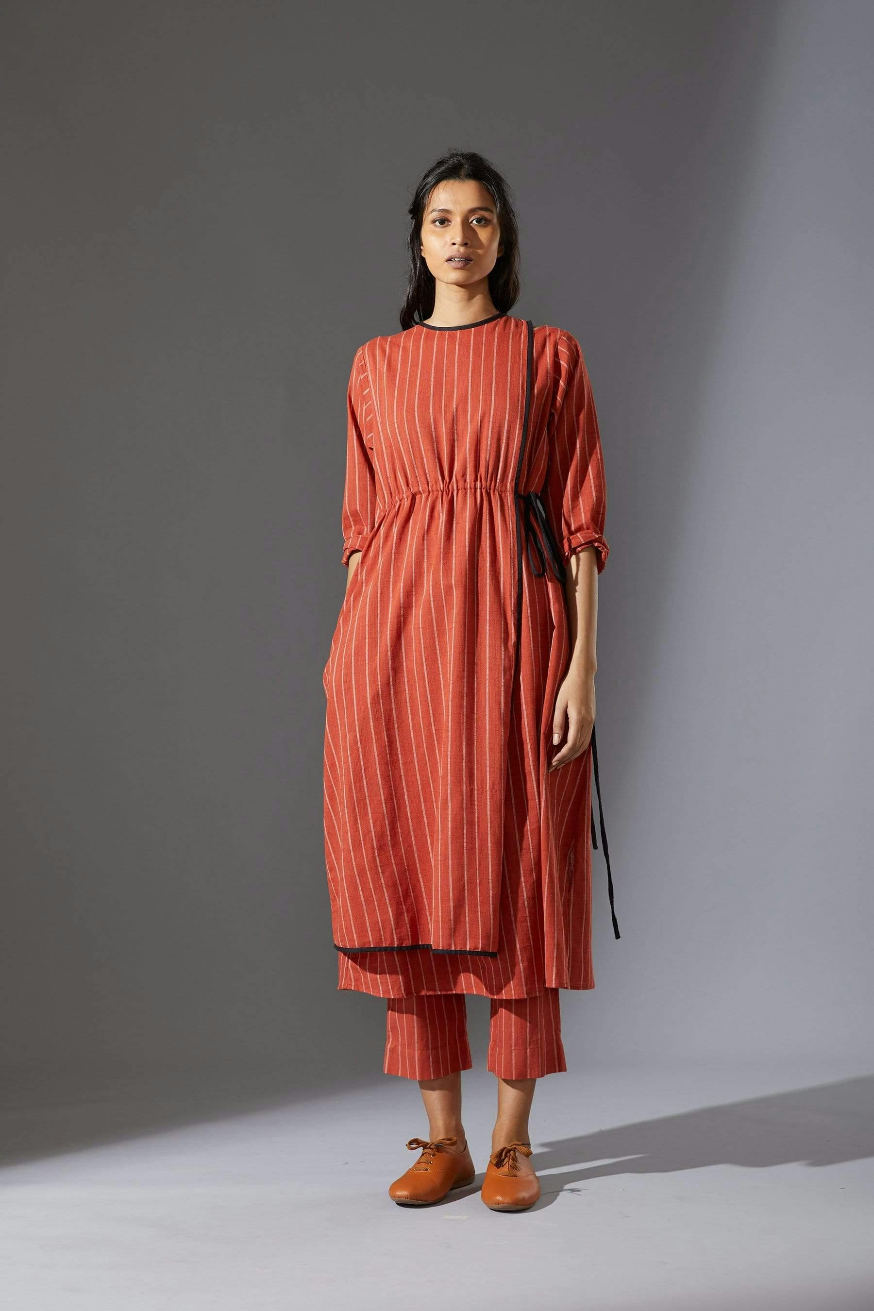 Mati Overlap Rust Striped Tunic Set with Pants, a product by Style Mati