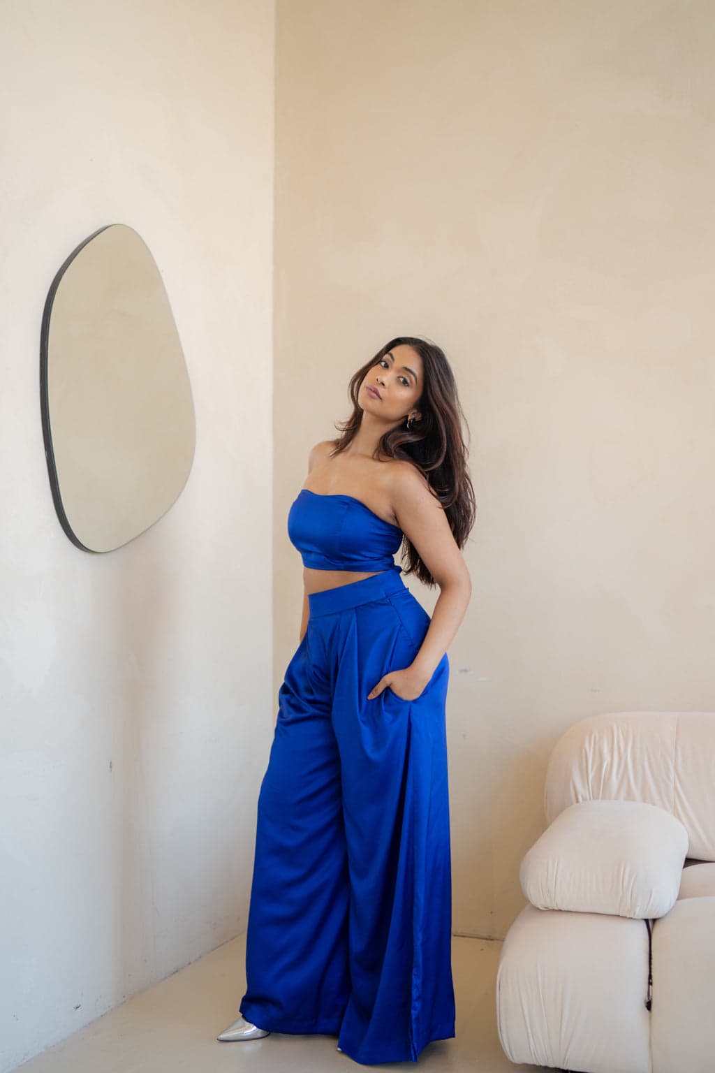 Thumbnail preview #2 for Aries Wide-Leg Trouser & Strapless Top Set - Royal Blue