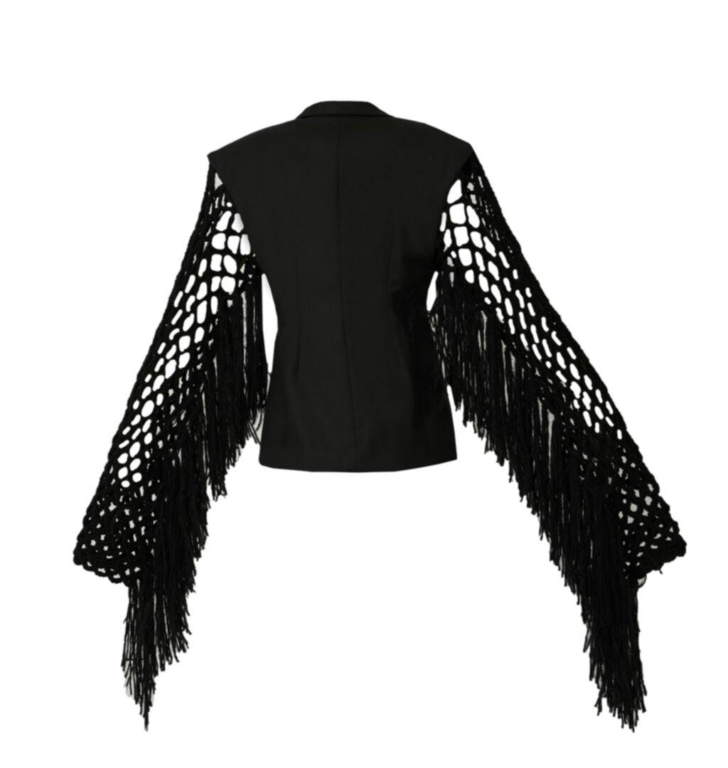 Thumbnail preview #3 for Fishnet-sleeve black blazer