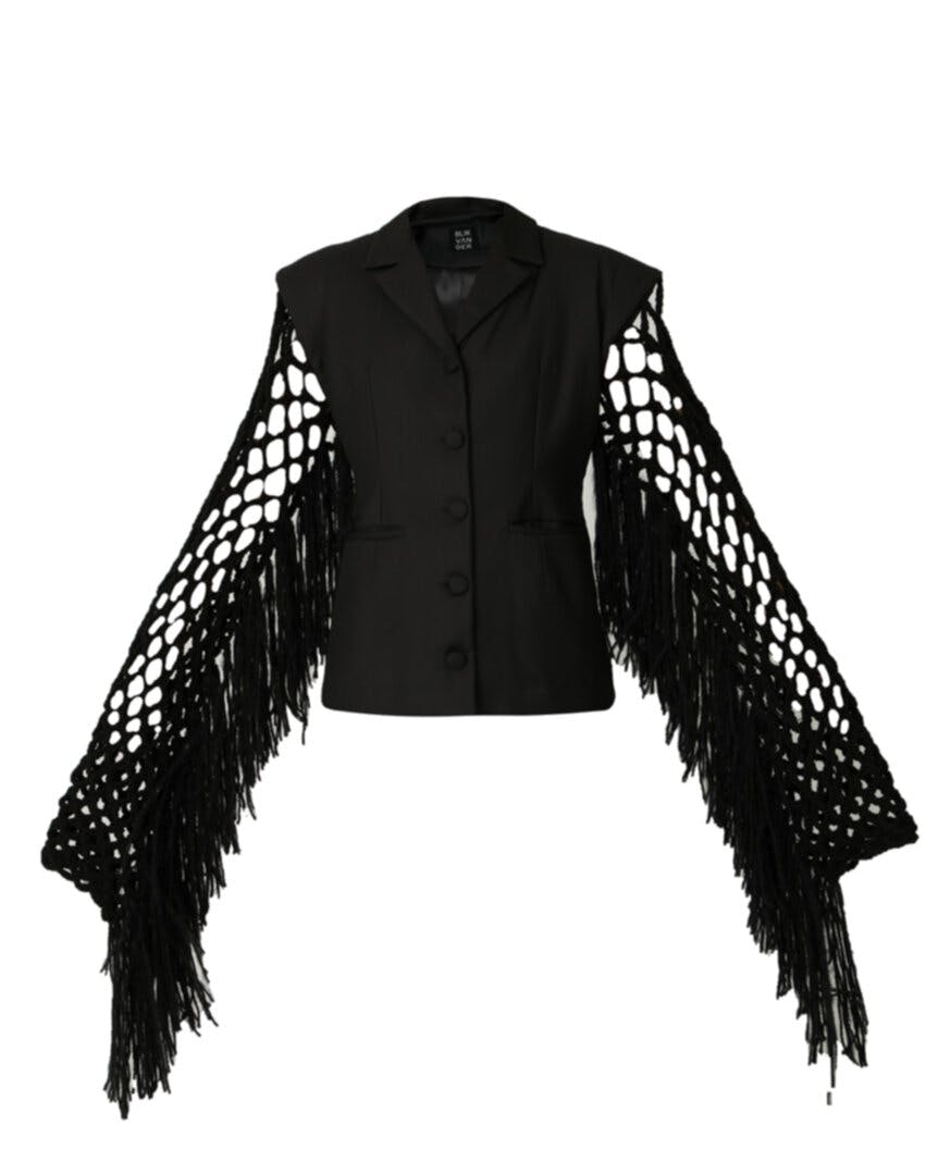 Thumbnail preview #1 for Fishnet-sleeve black blazer