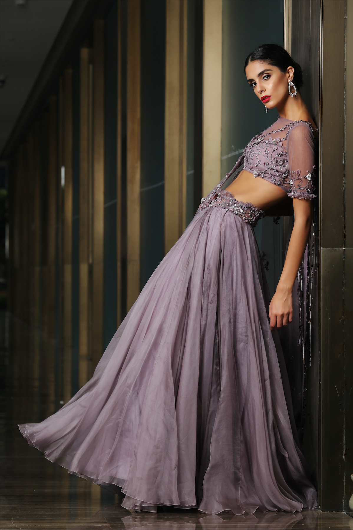 Thumbnail preview #1 for Lilac Organza Embelished Lehenga Set