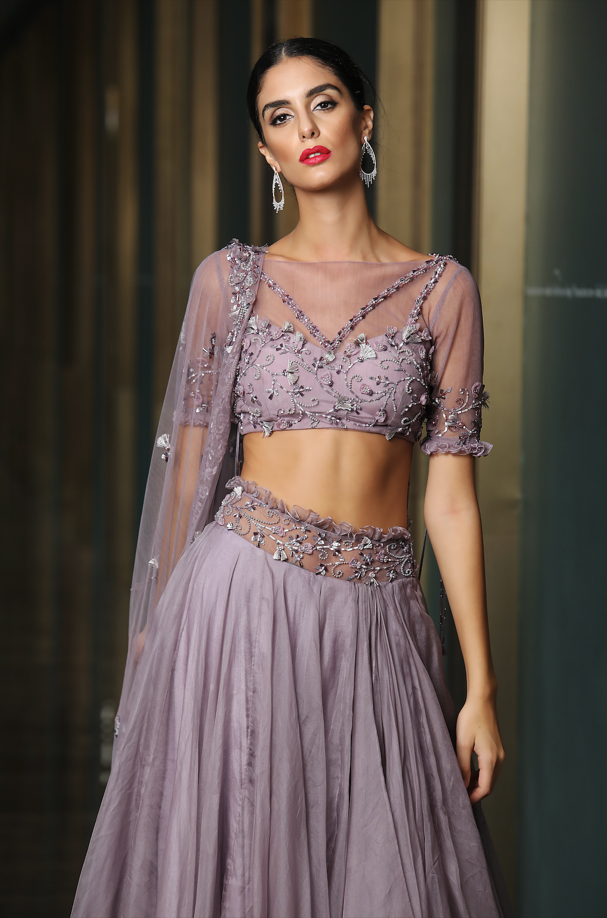 Thumbnail preview #2 for Lilac Organza Embelished Lehenga Set