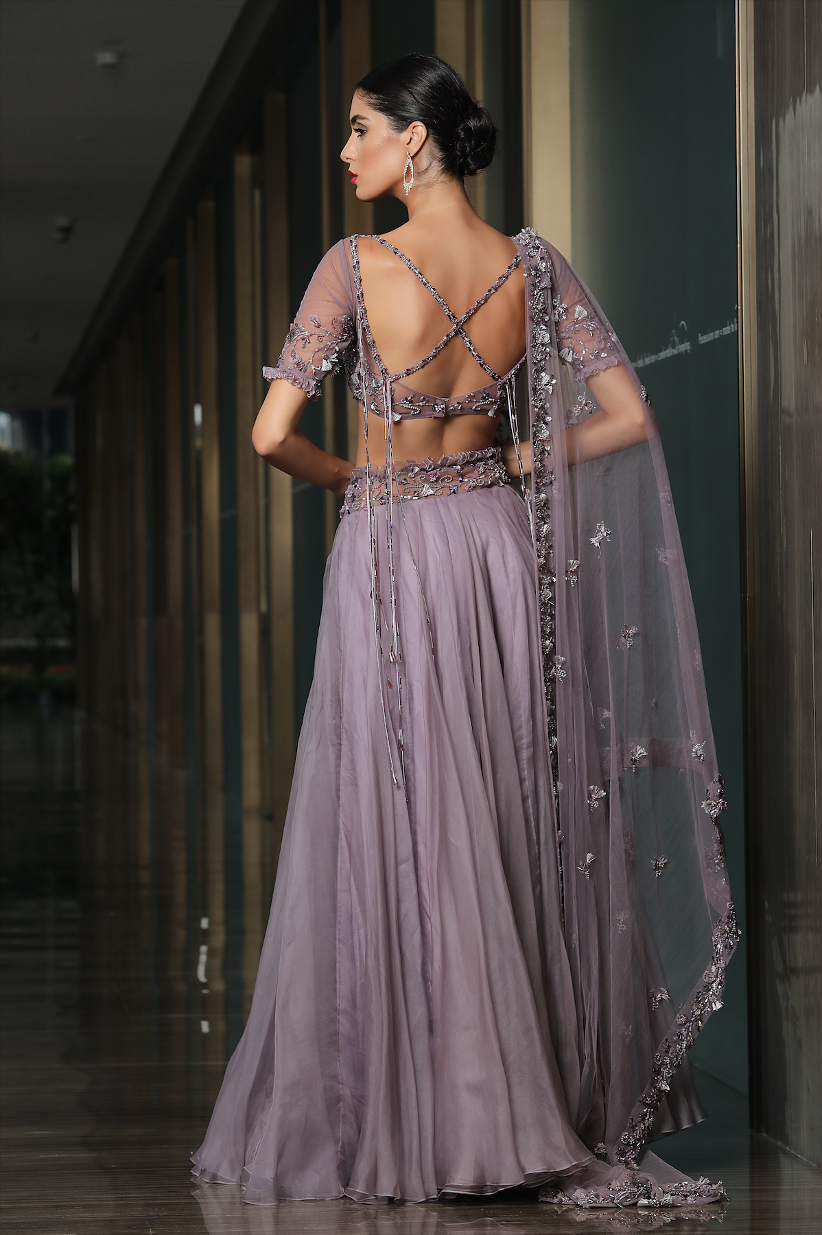 Thumbnail preview #3 for Lilac Organza Embelished Lehenga Set