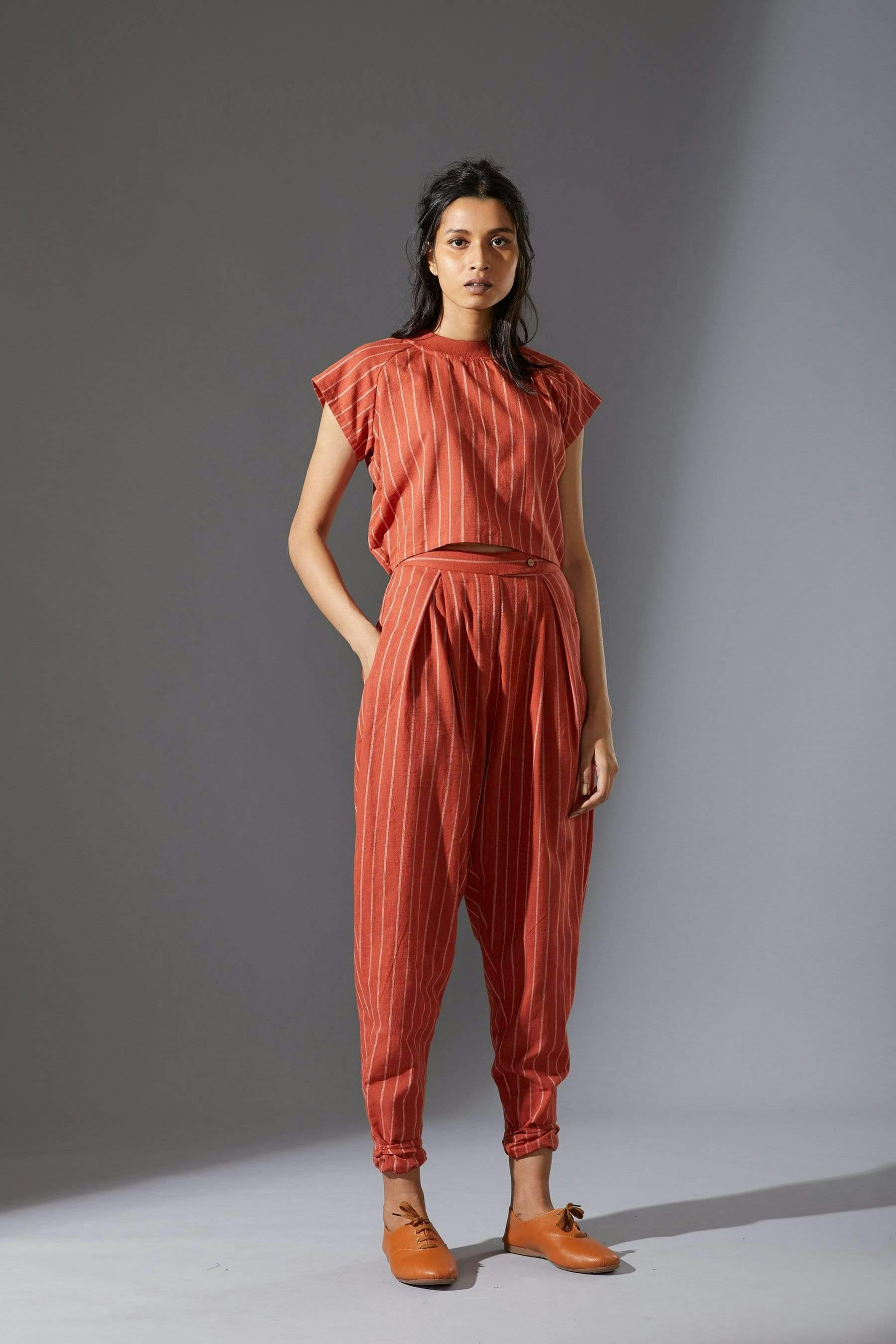 Mati Ribbed Stoka Rust Striped Set with Pants, a product by Style Mati