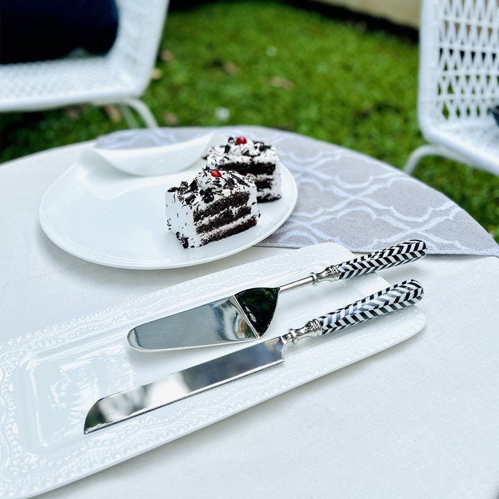 Thumbnail preview #0 for Cake Server & Knife Duo - Taj Chevron