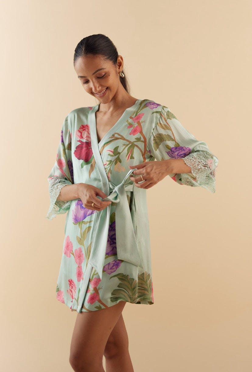 Thumbnail preview #0 for Celeste Floral Dream Silk Robe & Slip Set