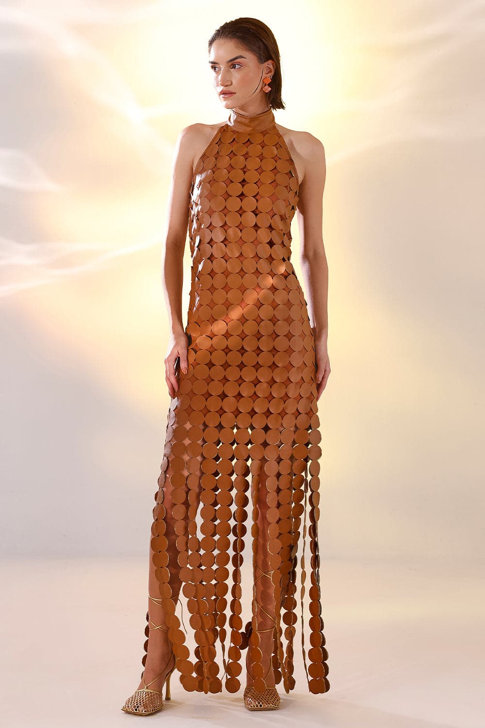 Thumbnail preview #3 for Tan leather glister dress