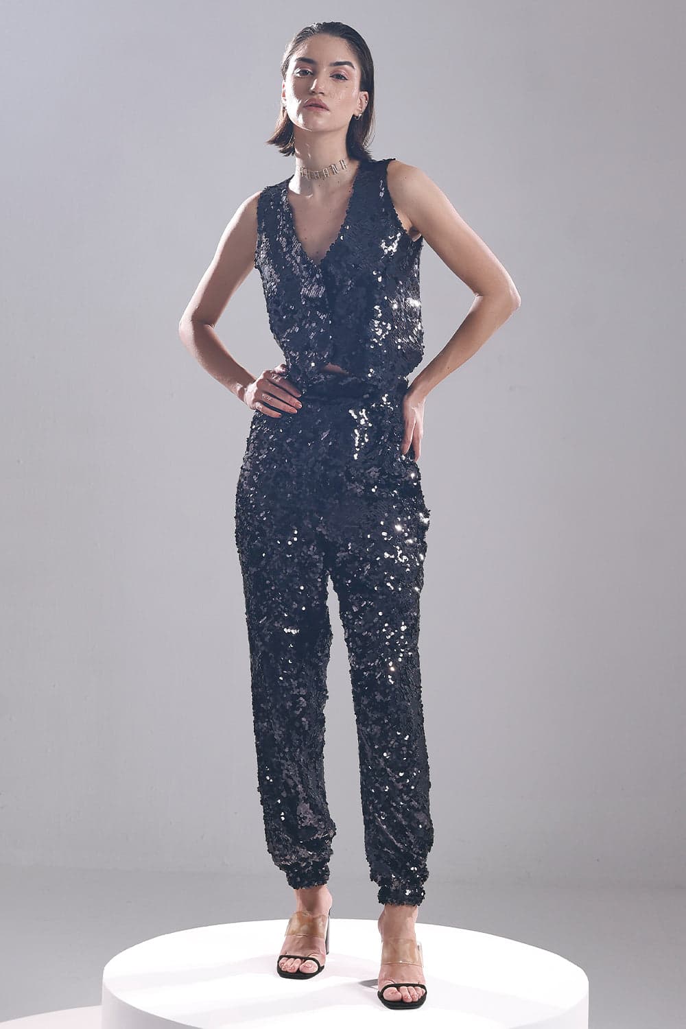 Black sequin jogger set, a product by Saltz n sand 