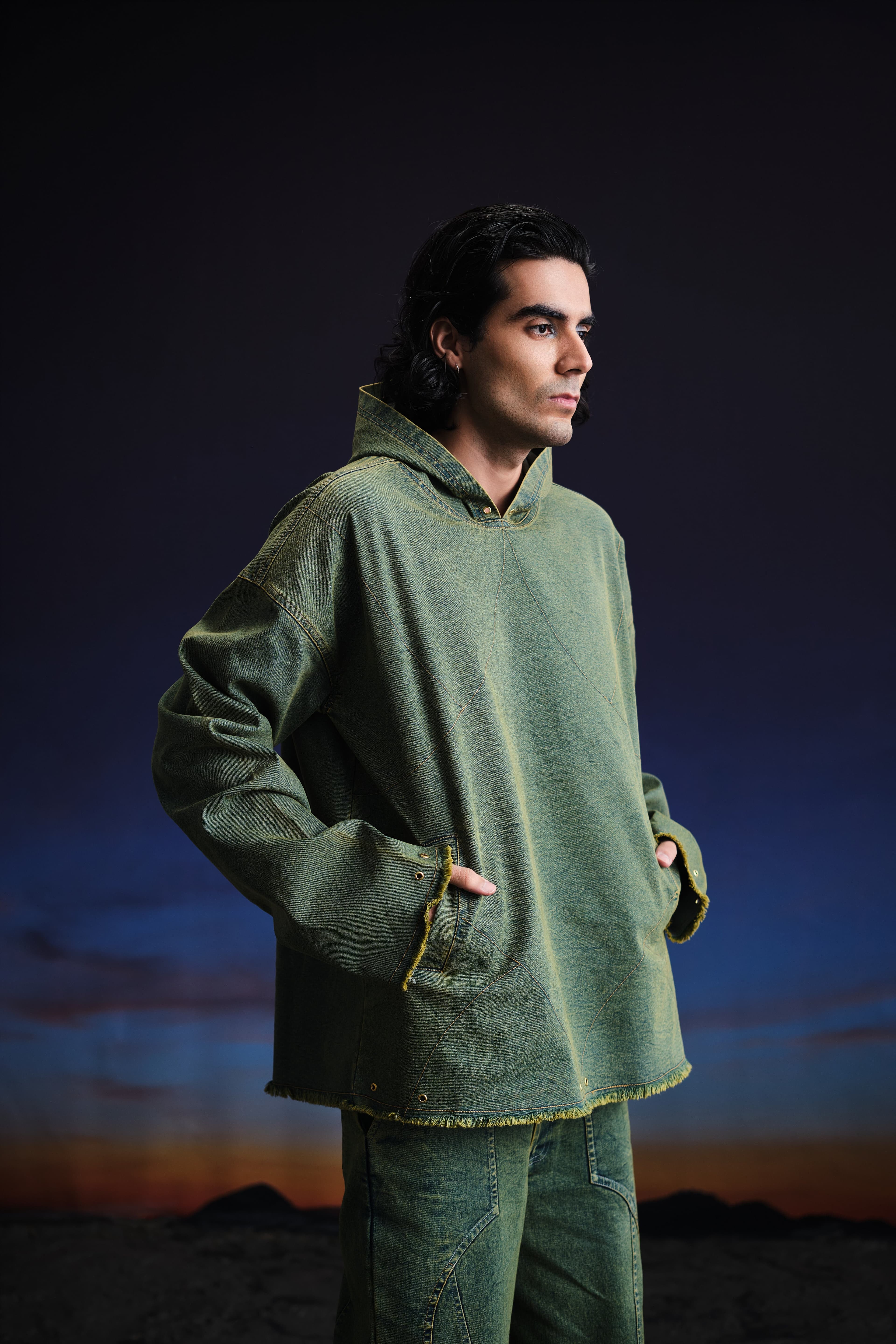 Thumbnail preview #1 for Drifter Denim Hoodie- Vintage Green
