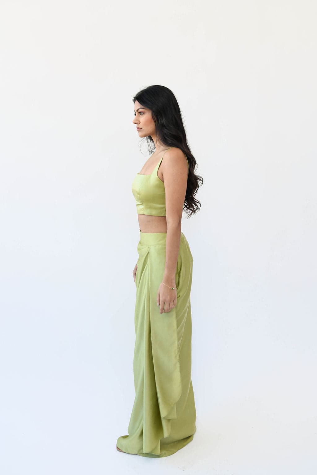 Thumbnail preview #6 for Pista Green Satin Drape Skirt