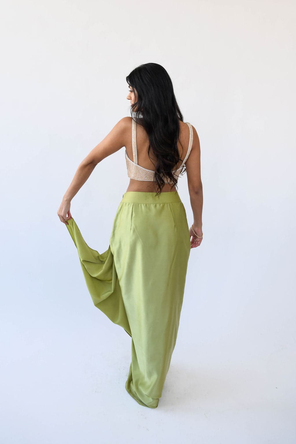 Thumbnail preview #5 for Pista Green Satin Drape Skirt