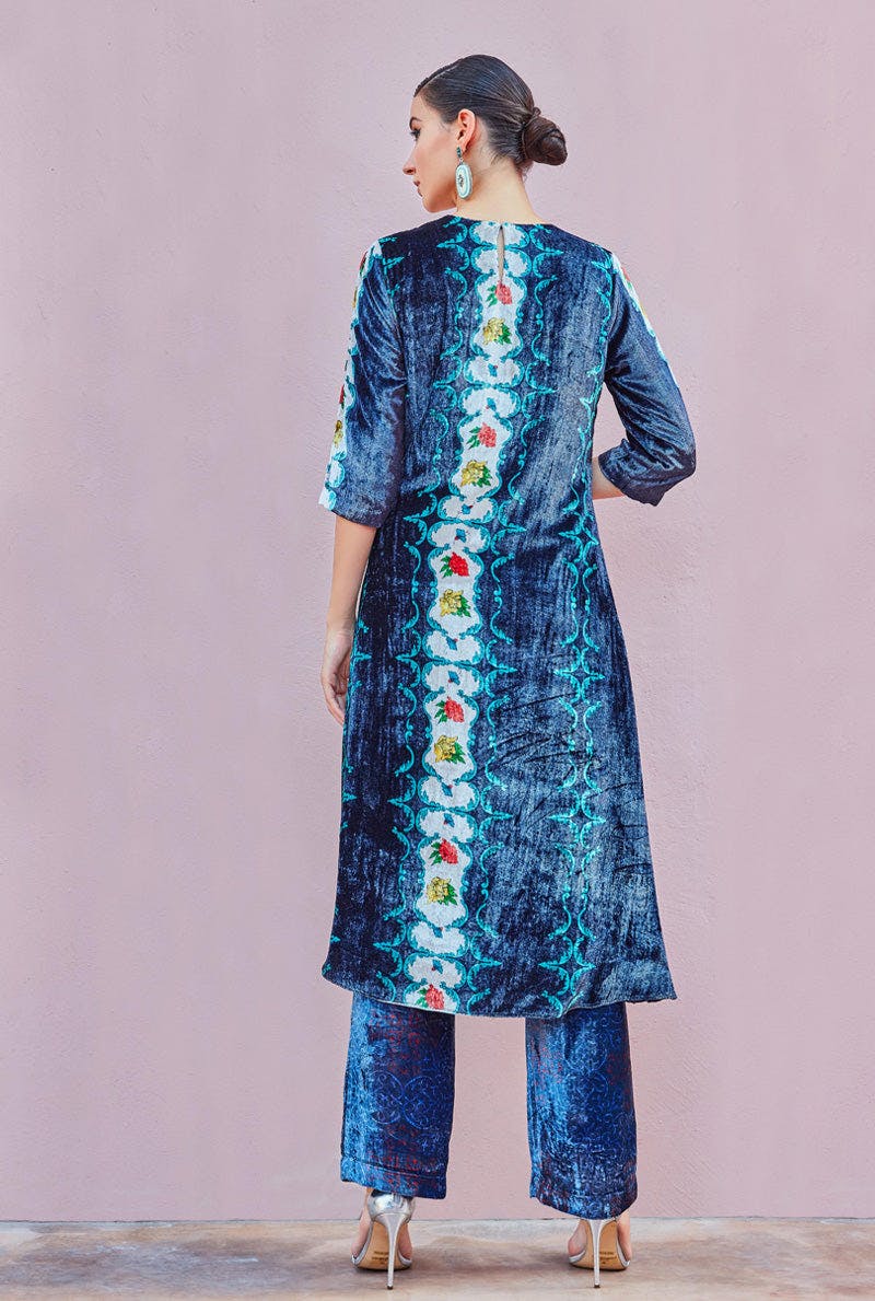 Thumbnail preview #3 for PRUSSIAN BLUE HIGH SLIT KURTA SET