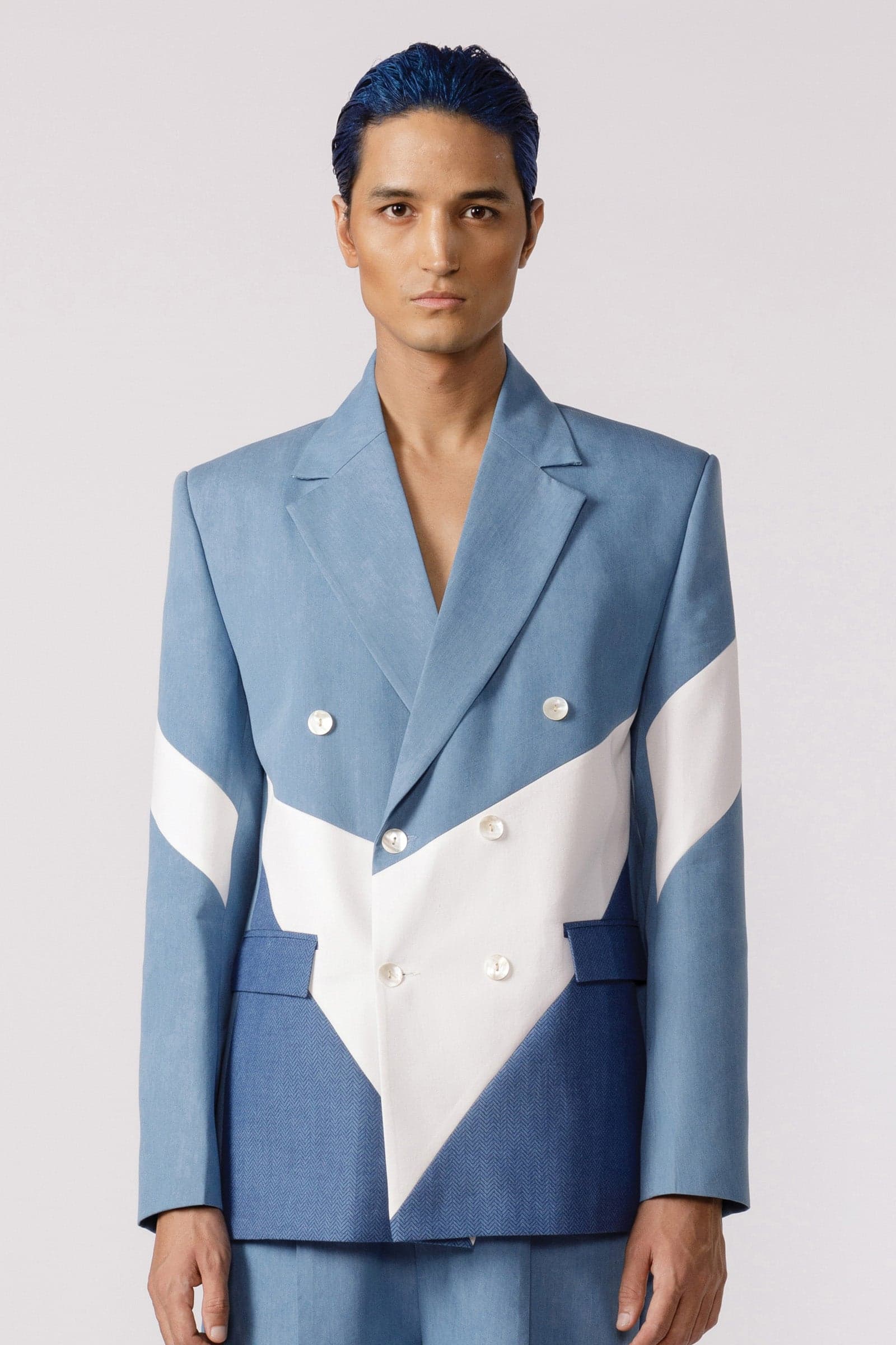 Denim panelled duo tone blazer, a product by Line Outline