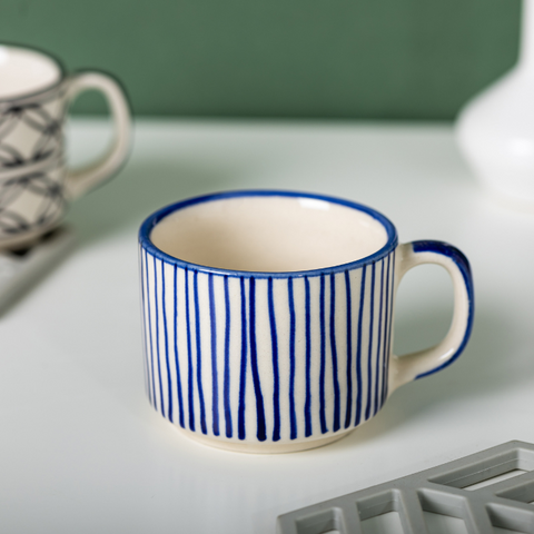 Thumbnail preview #3 for Blue Lines White Color Ceramic Tea Cup with Design