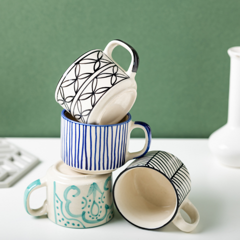 Thumbnail preview #6 for Blue Lines White Color Ceramic Tea Cup with Design