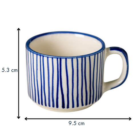 Thumbnail preview #1 for Blue Lines White Color Ceramic Tea Cup with Design