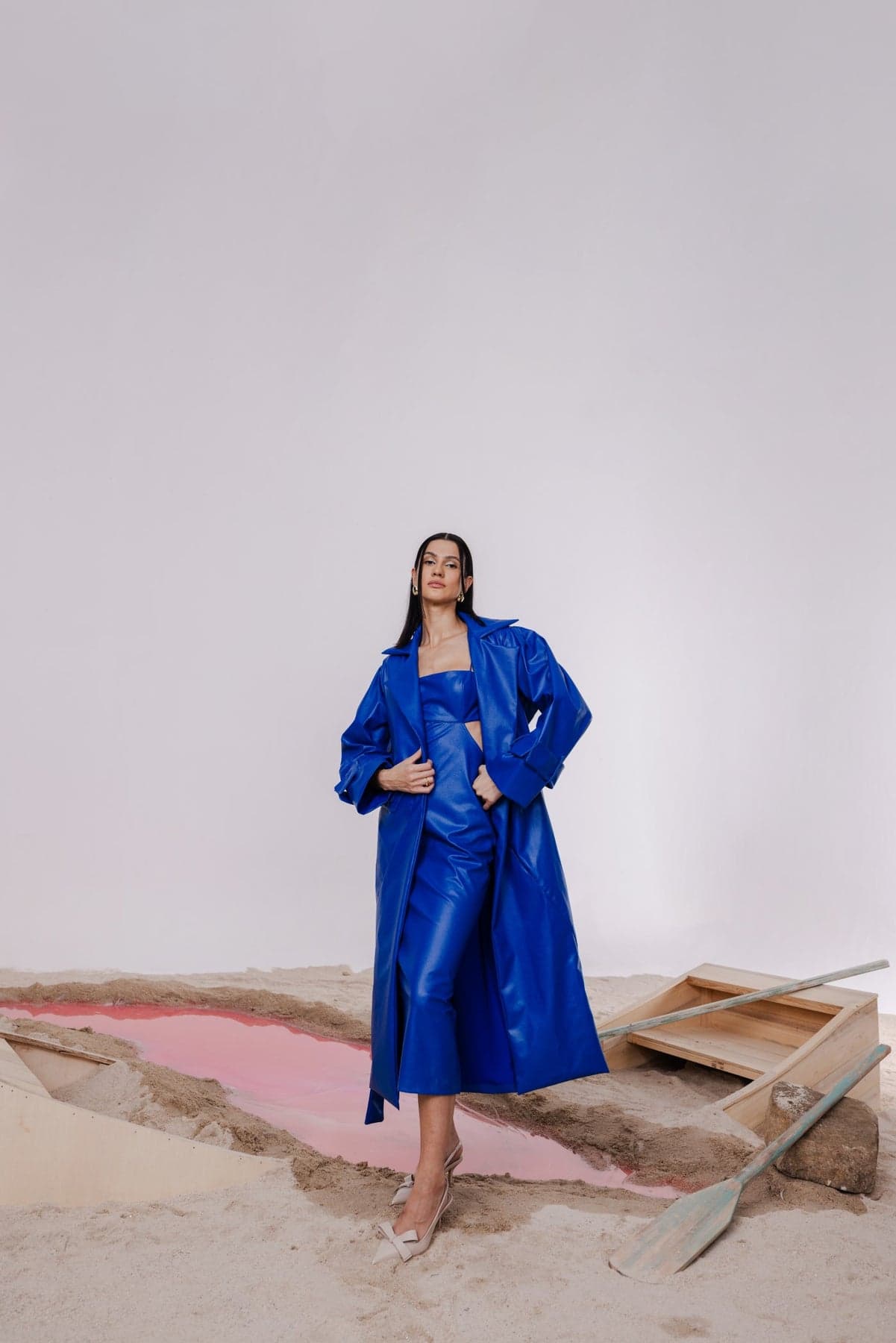 Thumbnail preview #1 for INOLA BLUE OVERSIZED TRENCH JACKET WITH MIDI SHEATH DRESS