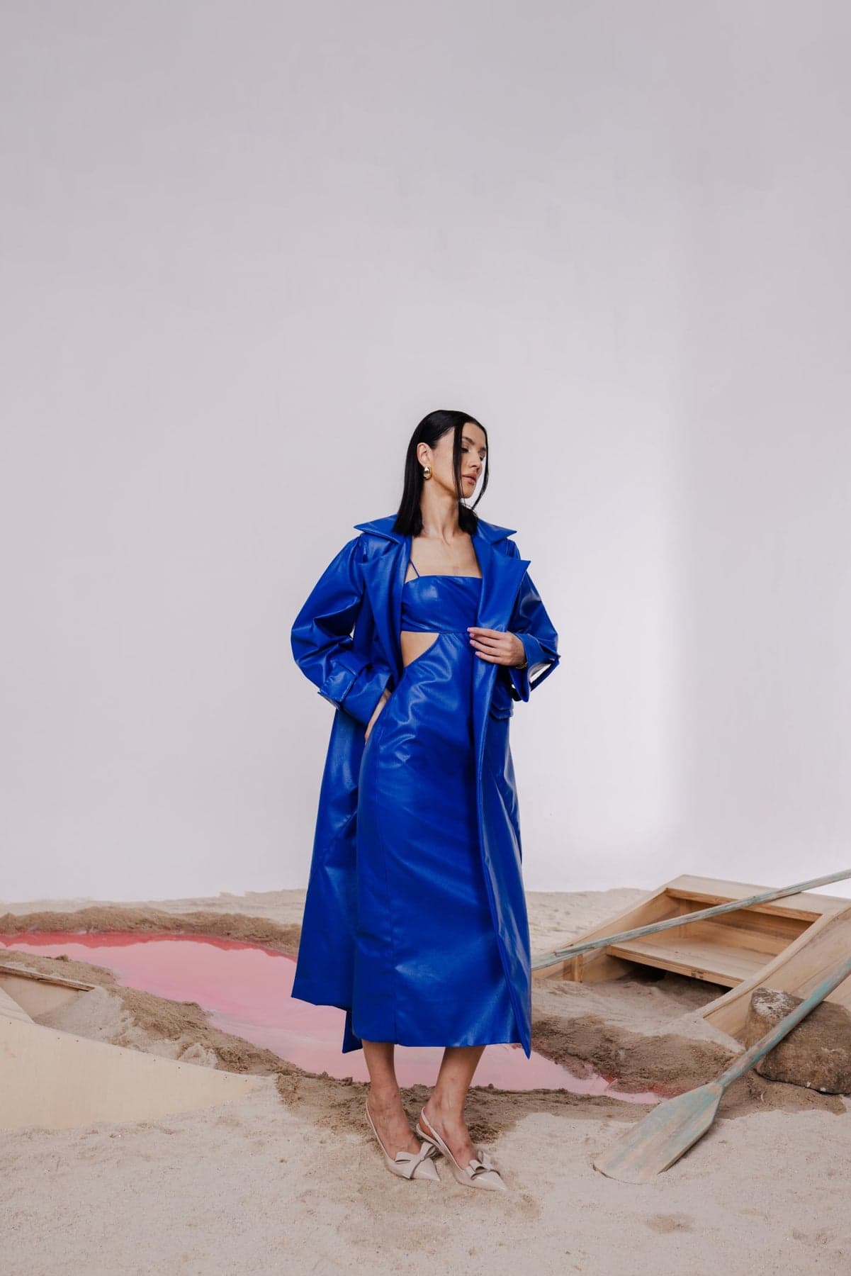 Thumbnail preview #4 for INOLA BLUE OVERSIZED TRENCH JACKET WITH MIDI SHEATH DRESS