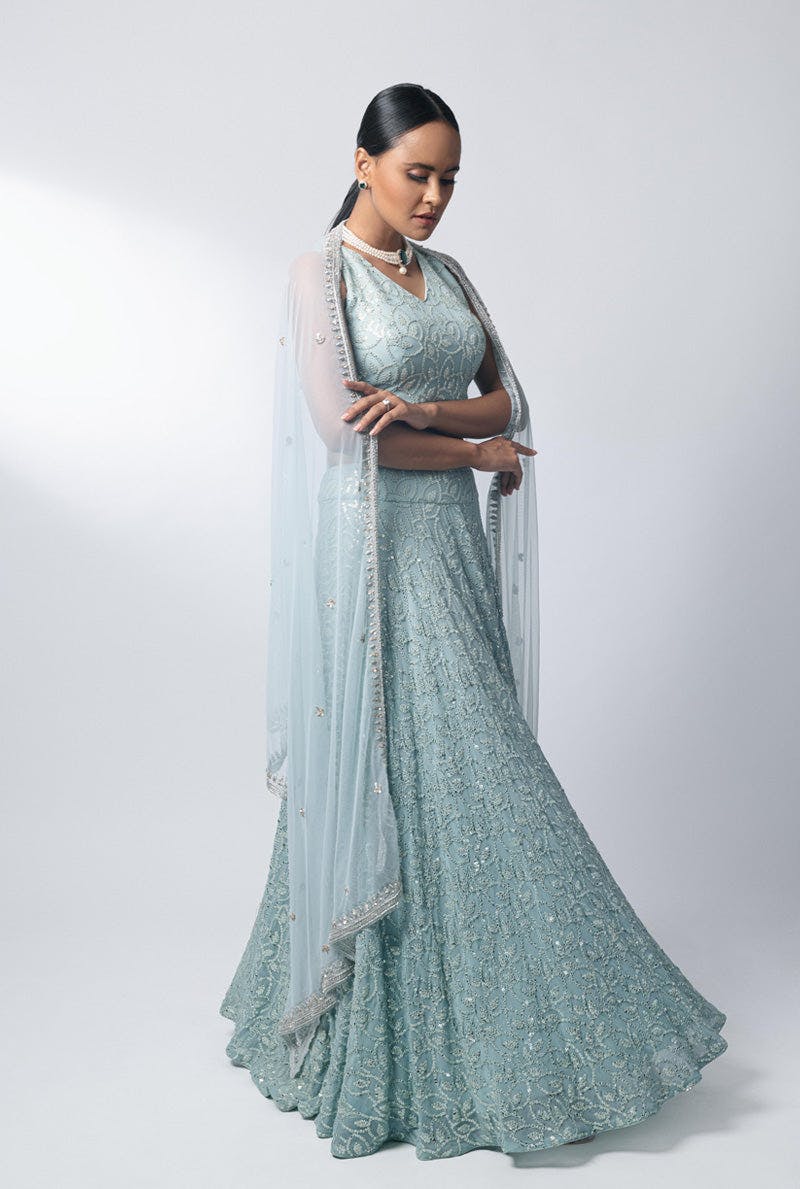 Thumbnail preview #1 for Aqua Lehenga Set