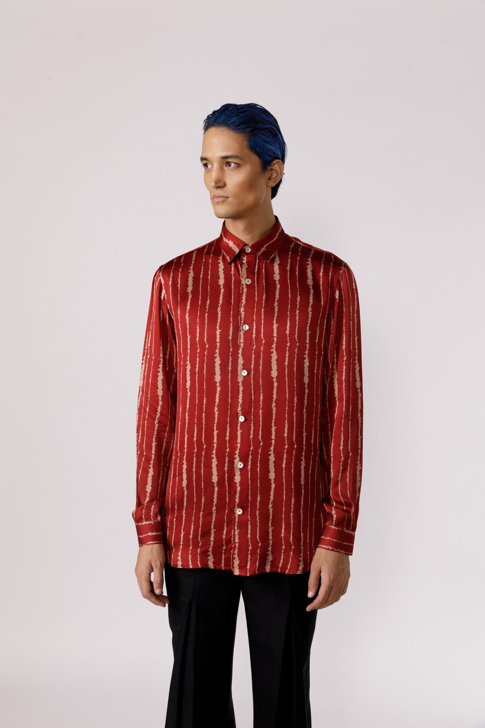 Red cascade silk shirt, a product by Line Outline