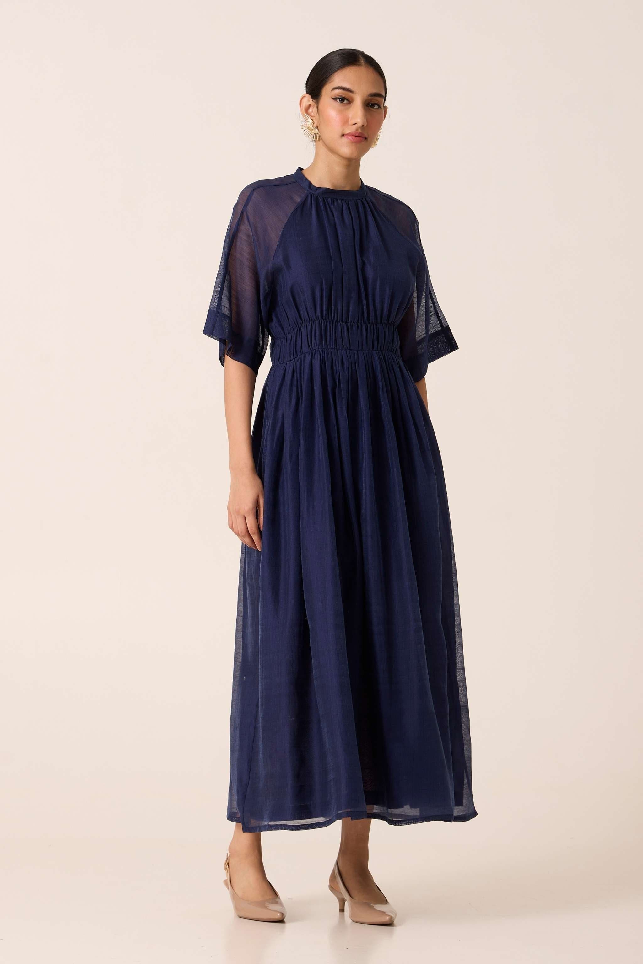 Arha Navy Ruched Handwoven Dress, a product by The Summer House