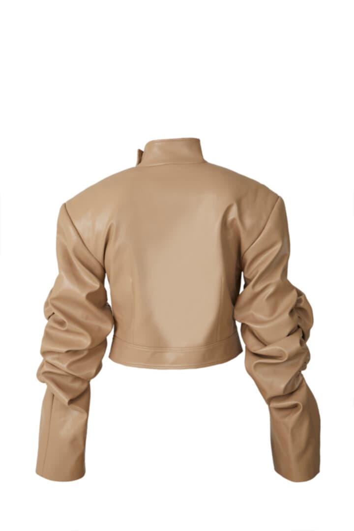 Thumbnail preview #1 for Beige faux leather cropped blazer