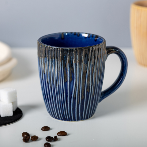 Thumbnail preview #0 for Blue Color Ceramic Coffee Mug with Striking Lines Design