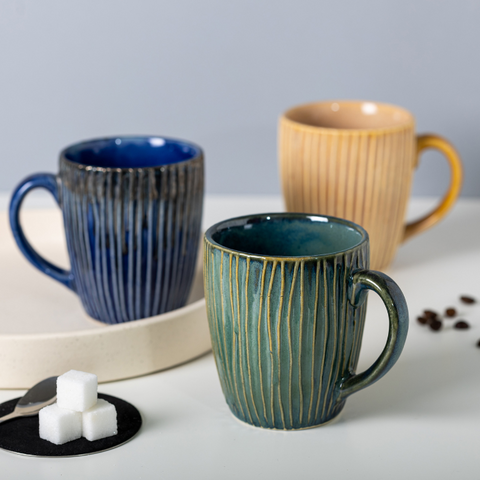 Thumbnail preview #5 for Blue Color Ceramic Coffee Mug with Striking Lines Design