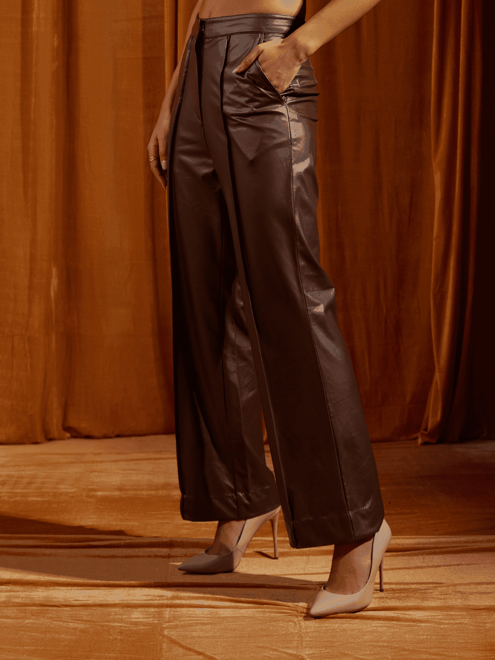 Thumbnail preview #4 for Mocha Faux Leather Straight-Fit Trousers