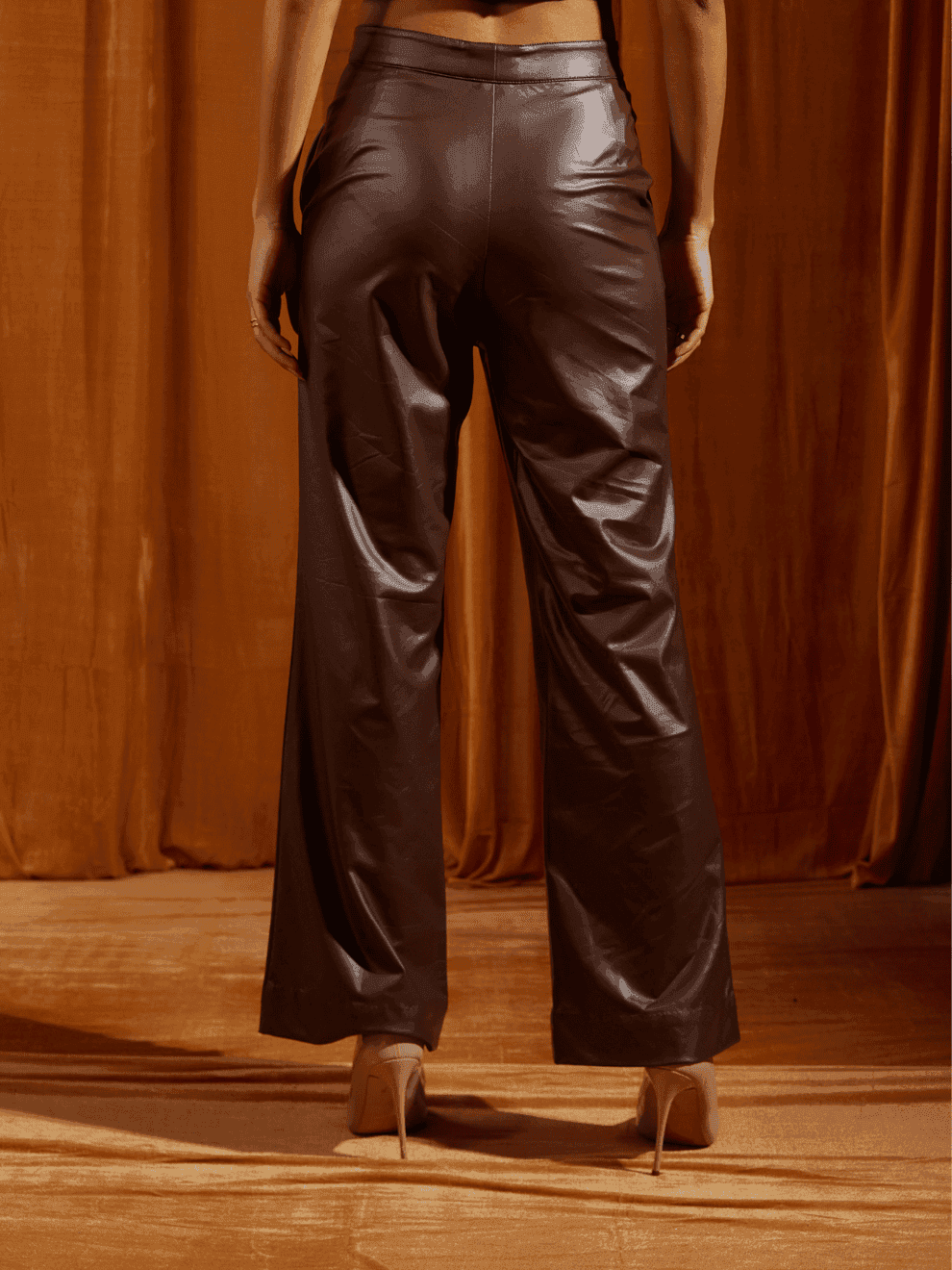 Thumbnail preview #5 for Mocha Faux Leather Straight-Fit Trousers