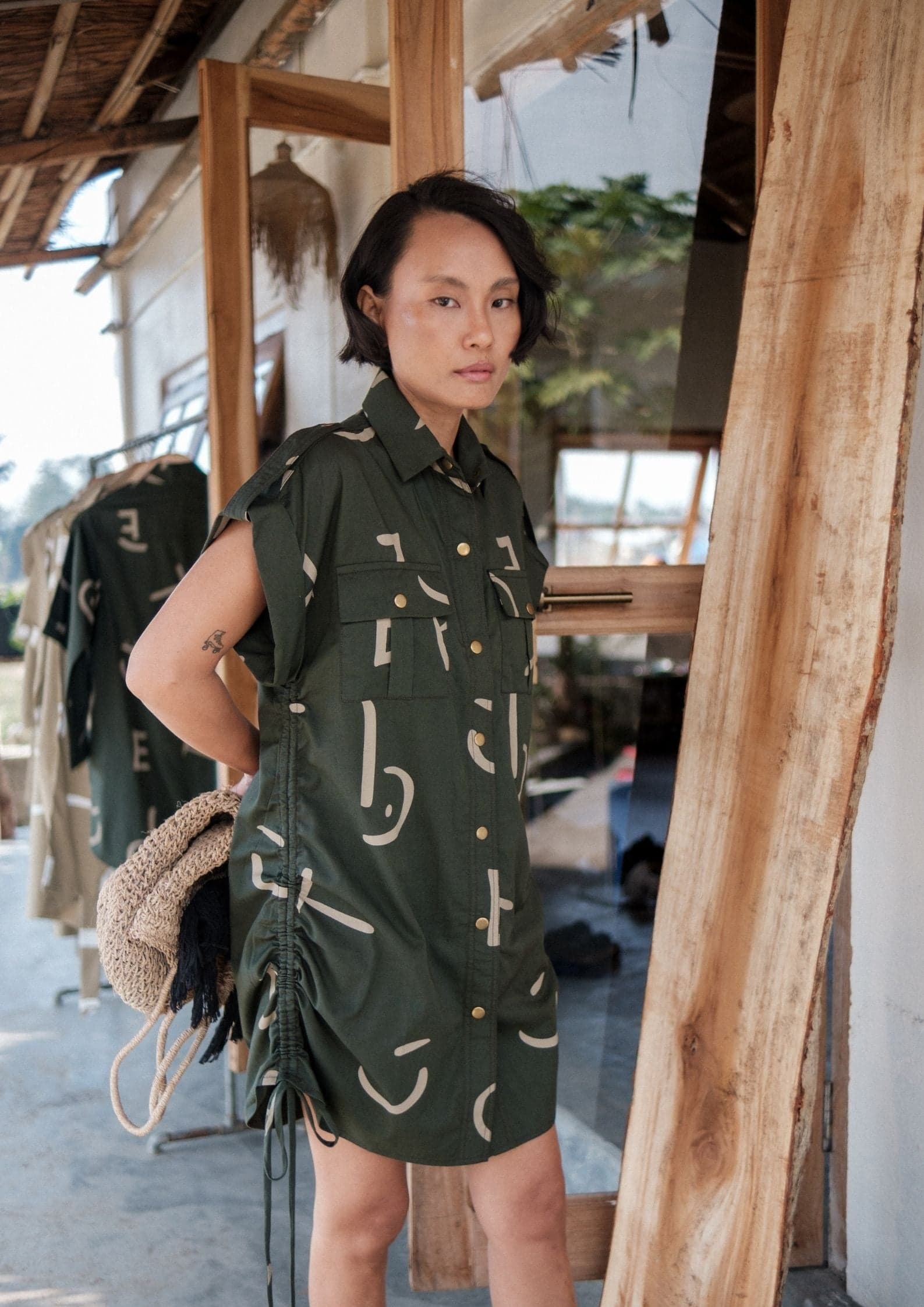 Sunrise Gather Dress - Line Printed, a product by The Terra Tribe