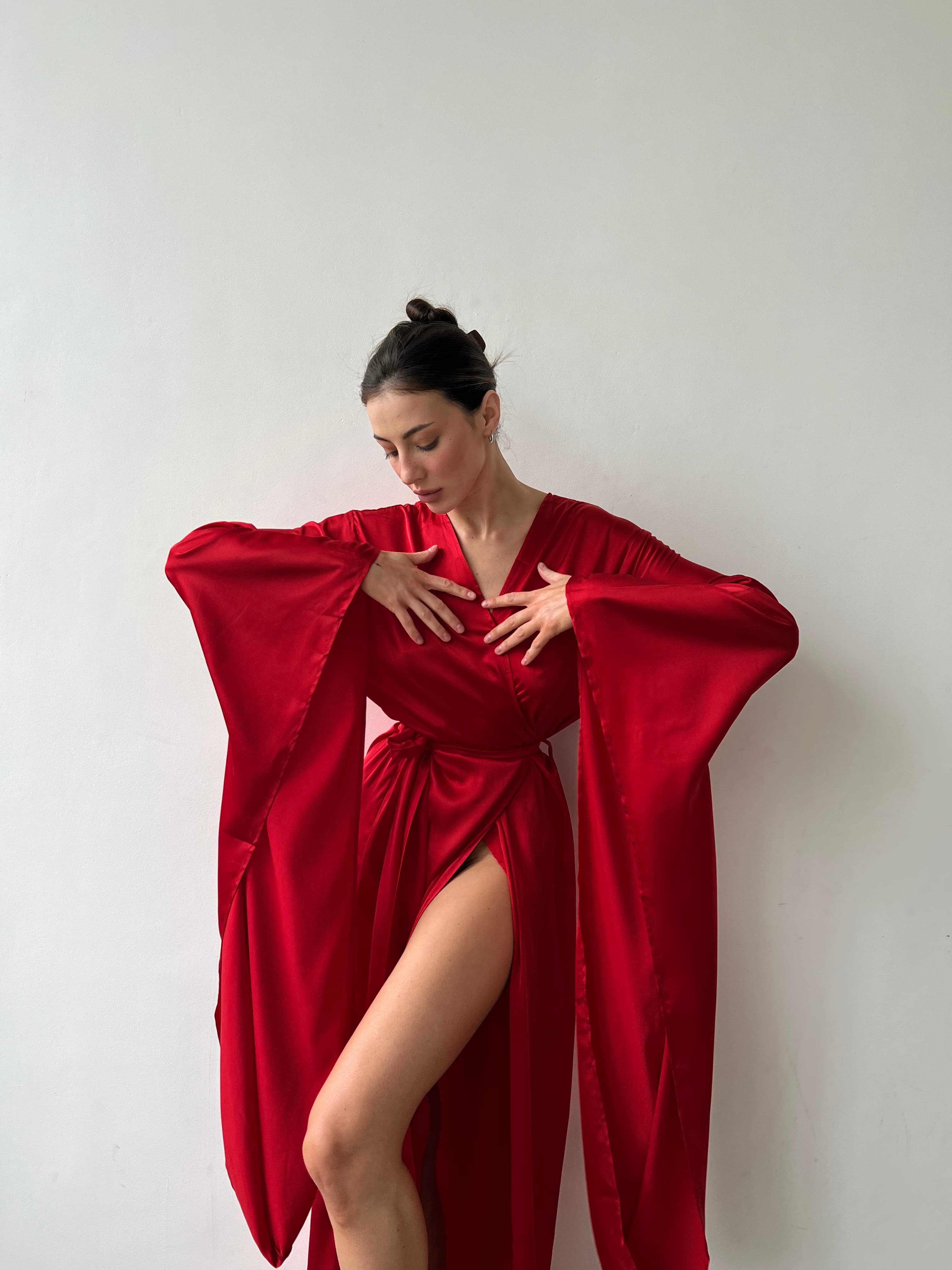 Kimono Silky Robe with Extra Long Sleeves, a product by Okiya Studio