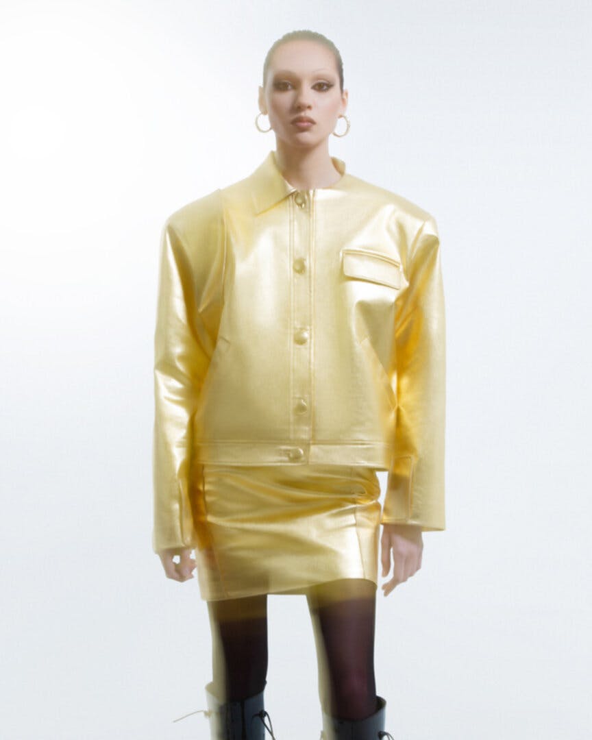 Thumbnail preview #3 for Golden faux leather jacket