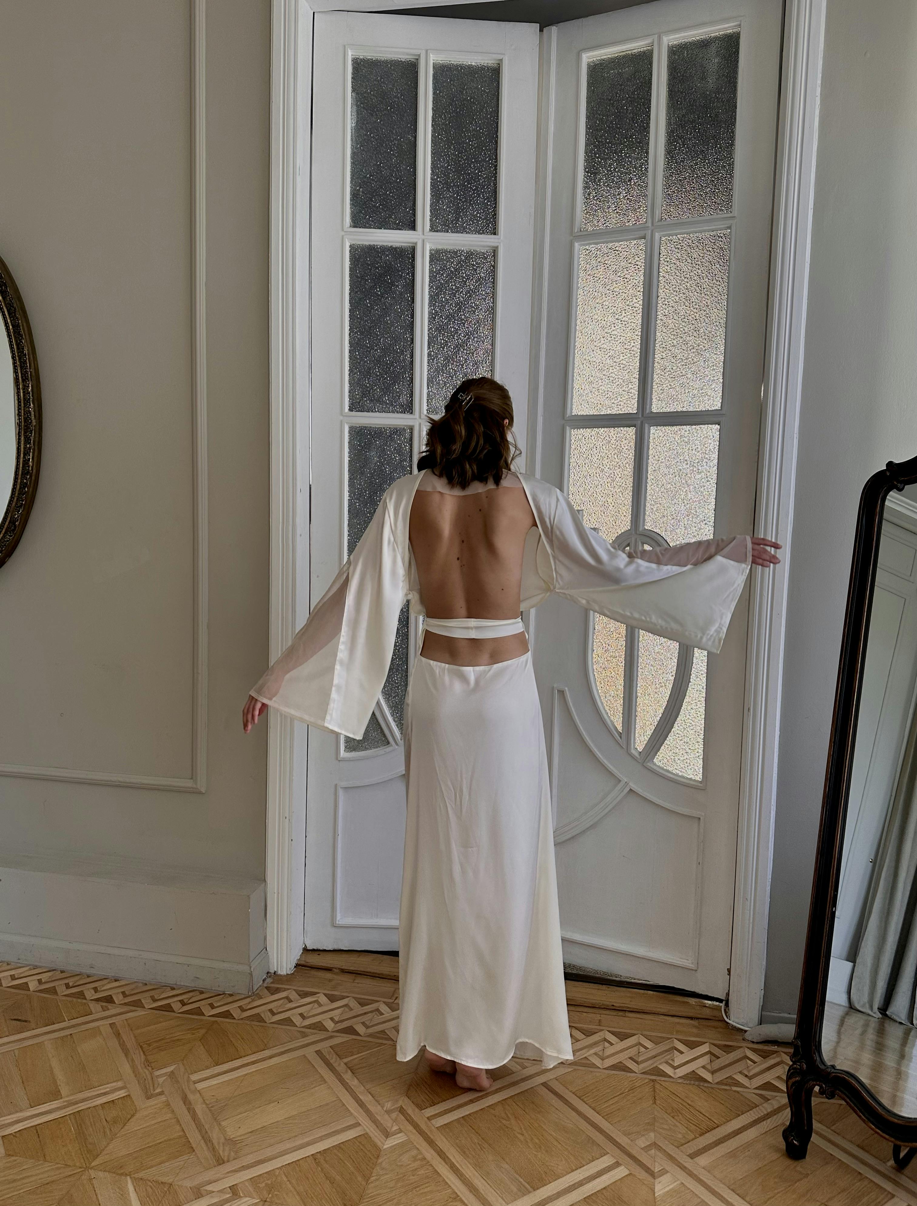 Thumbnail preview #1 for Silky Long Robe with Open Back