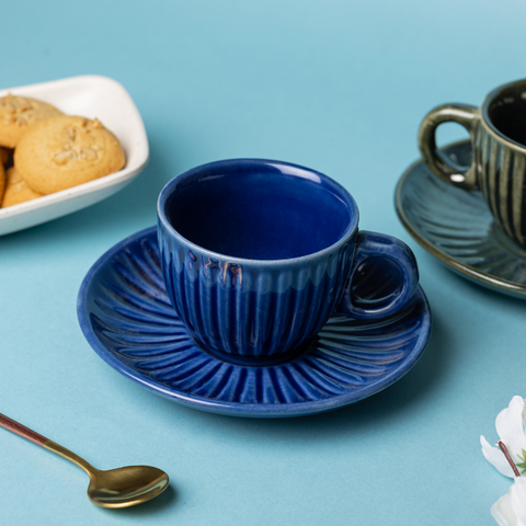 Blue Color Cup and Saucer with Unique Design, a product by The Golden Theory