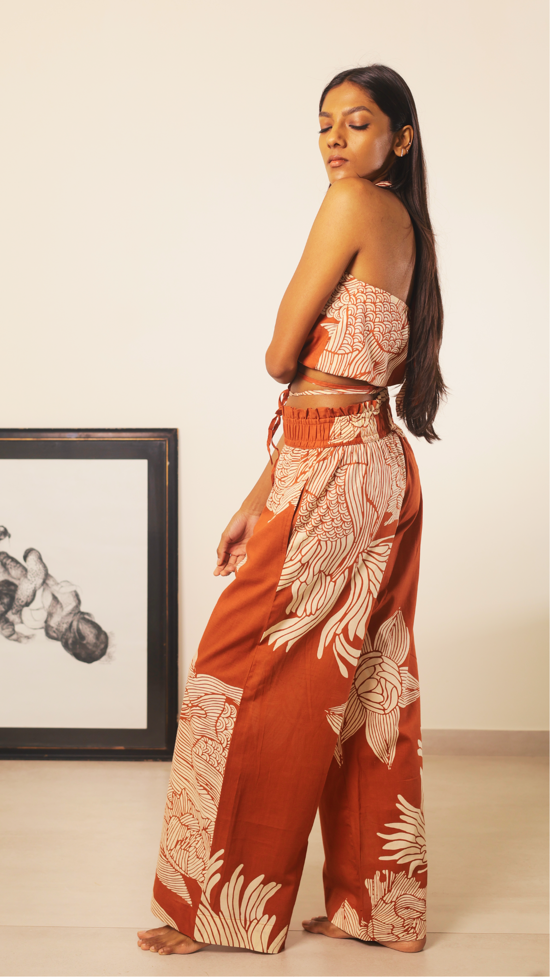 Thumbnail preview #1 for Crop Top & Wide Leg Pant Set - Terracotta Satori