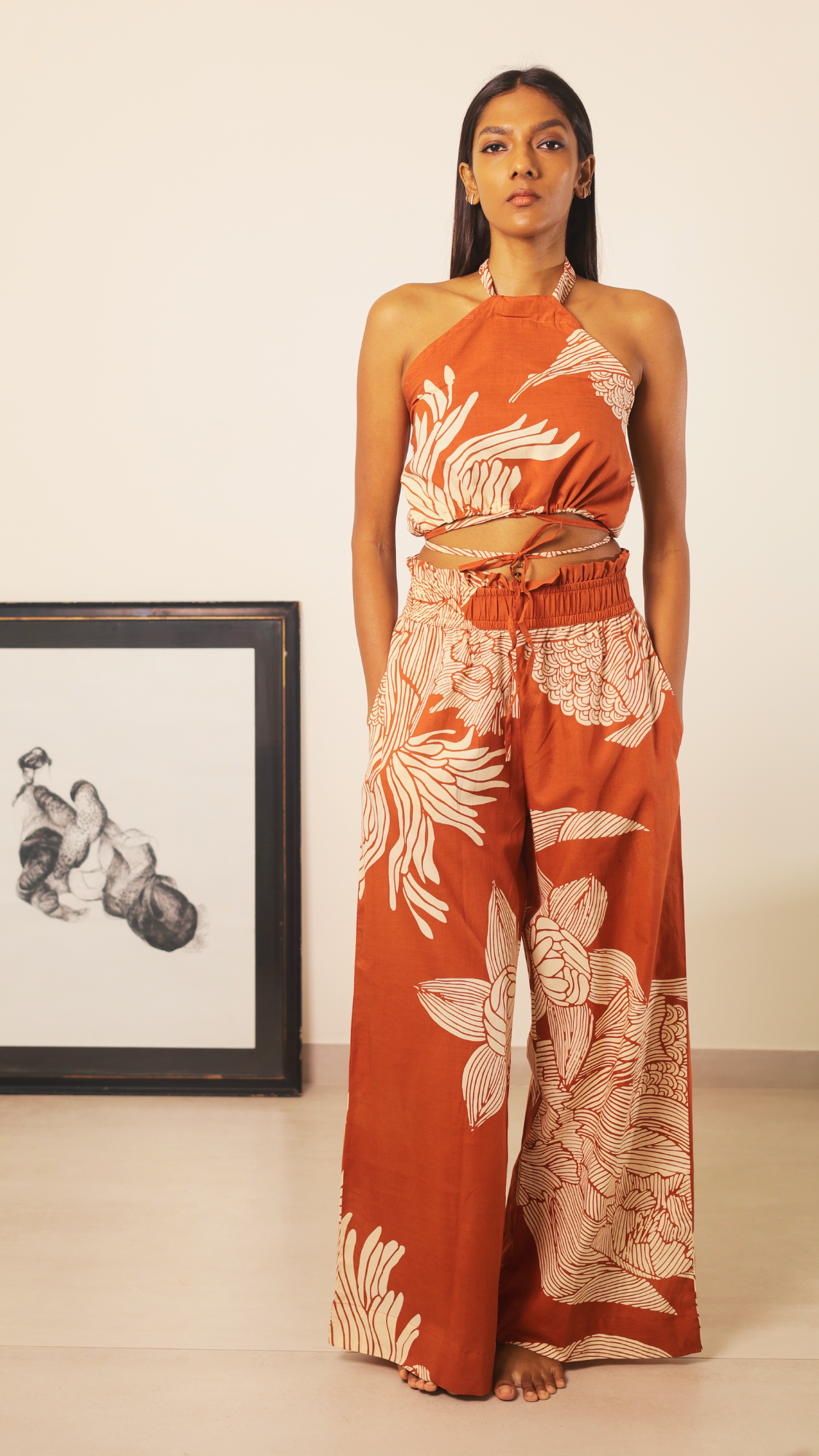 Thumbnail preview #0 for Crop Top & Wide Leg Pant Set - Terracotta Satori